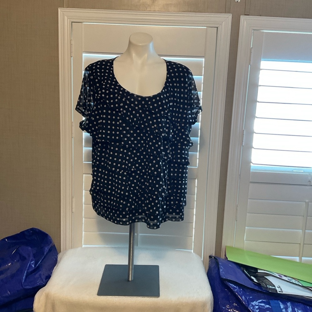 212 Collection Navy and White Polka Dot Blouse